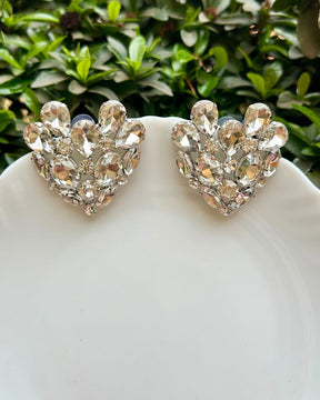 Silver Rhinestone Heart Stud Earrings