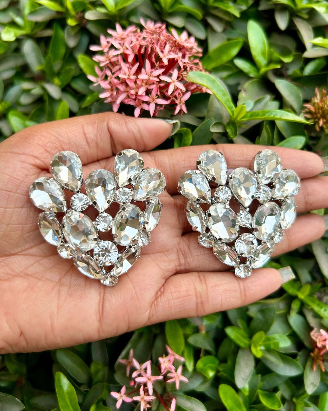 Silver Rhinestone Heart Stud Earrings