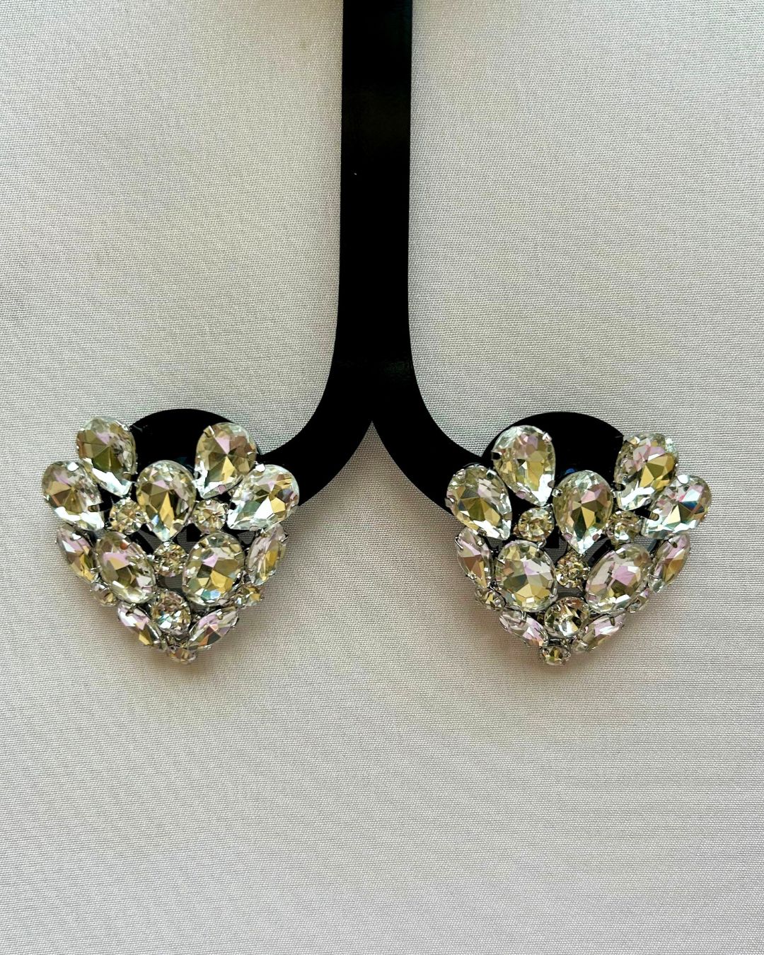 Silver Rhinestone Heart Stud Earrings