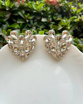 Silver Rhinestone Heart Stud Earrings