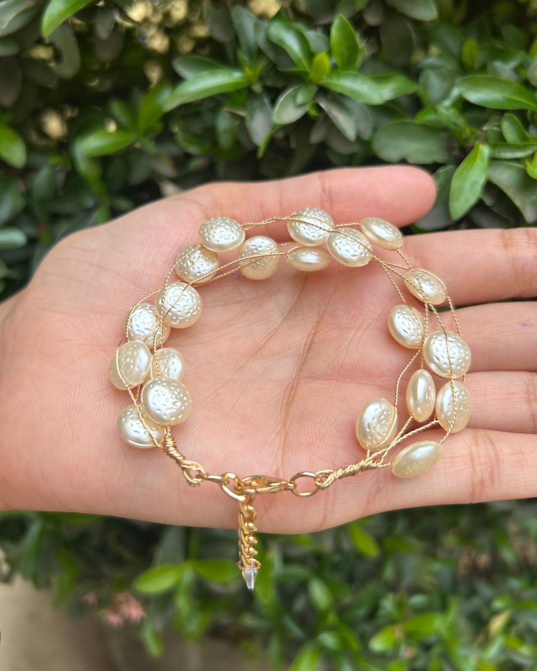 White Pearl Charm Bracelet