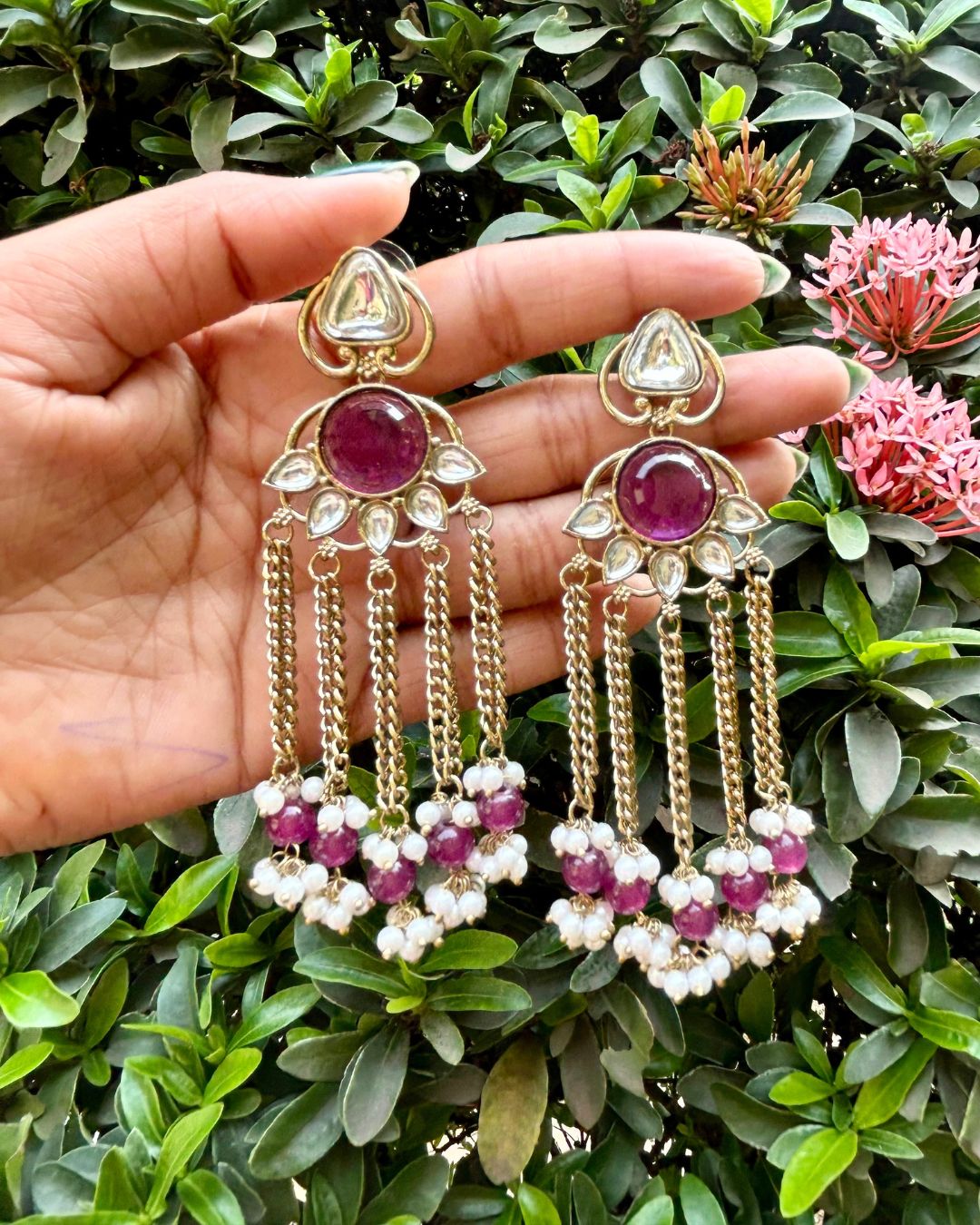 Noorza Purple Pearl Kashmiri Earrings