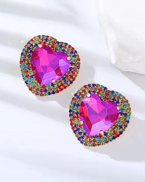 Pink Retro Heart Drop Earrings