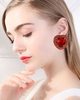 Red Retro Heart Drop Earrings