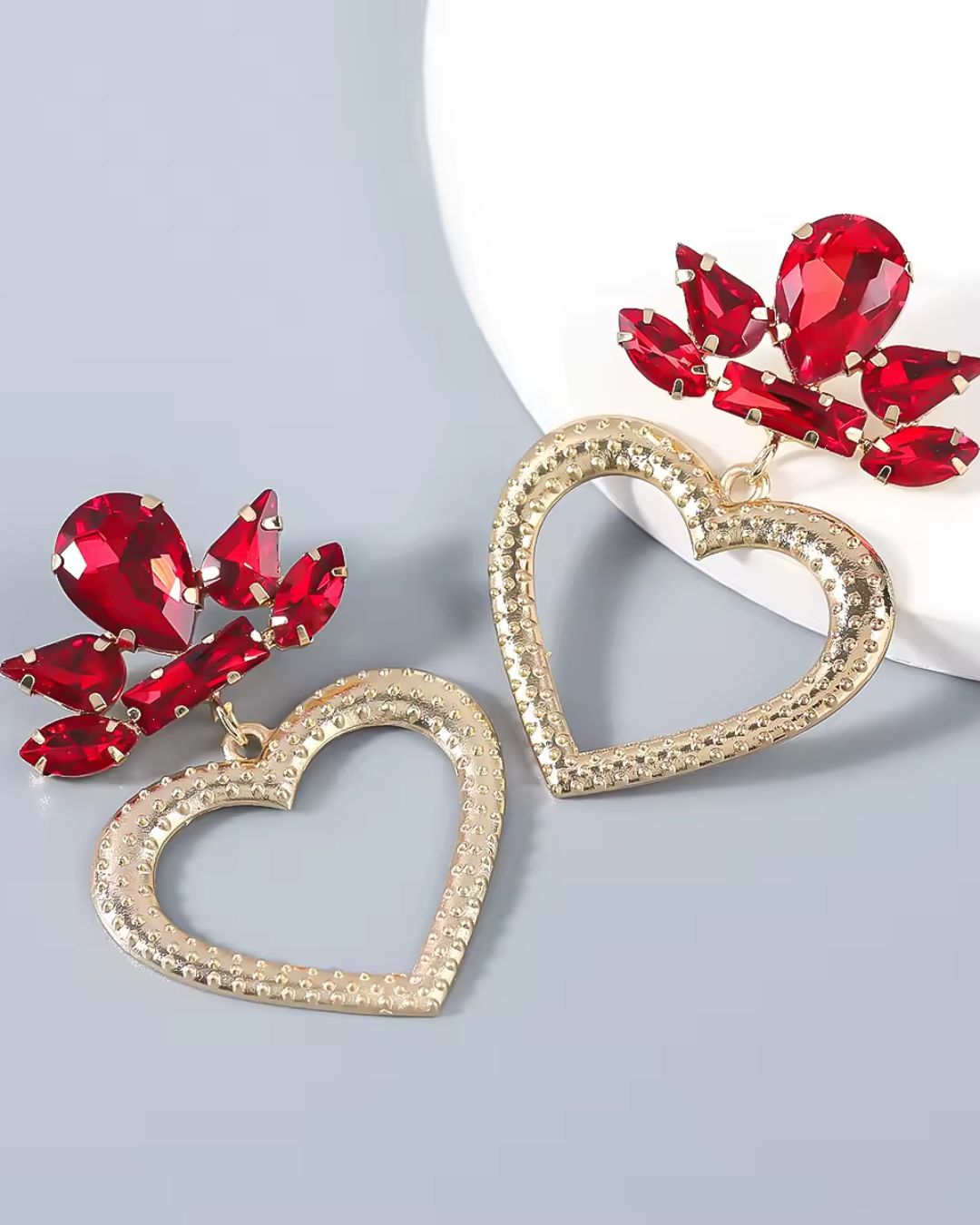 Crystal Rhinestone Heart Dangle Drop Earrings