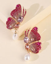 Pink Rhinestones Butterfly Stud Earrings