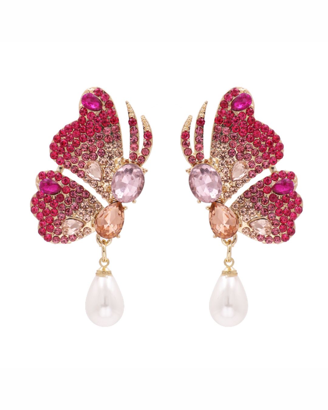 Pink Rhinestones Butterfly Stud Earrings