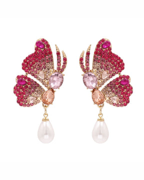 Pink Rhinestones Butterfly Stud Earrings