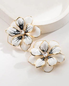 White Flower Enamel Stud Earrings