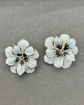 White Flower Enamel Stud Earrings