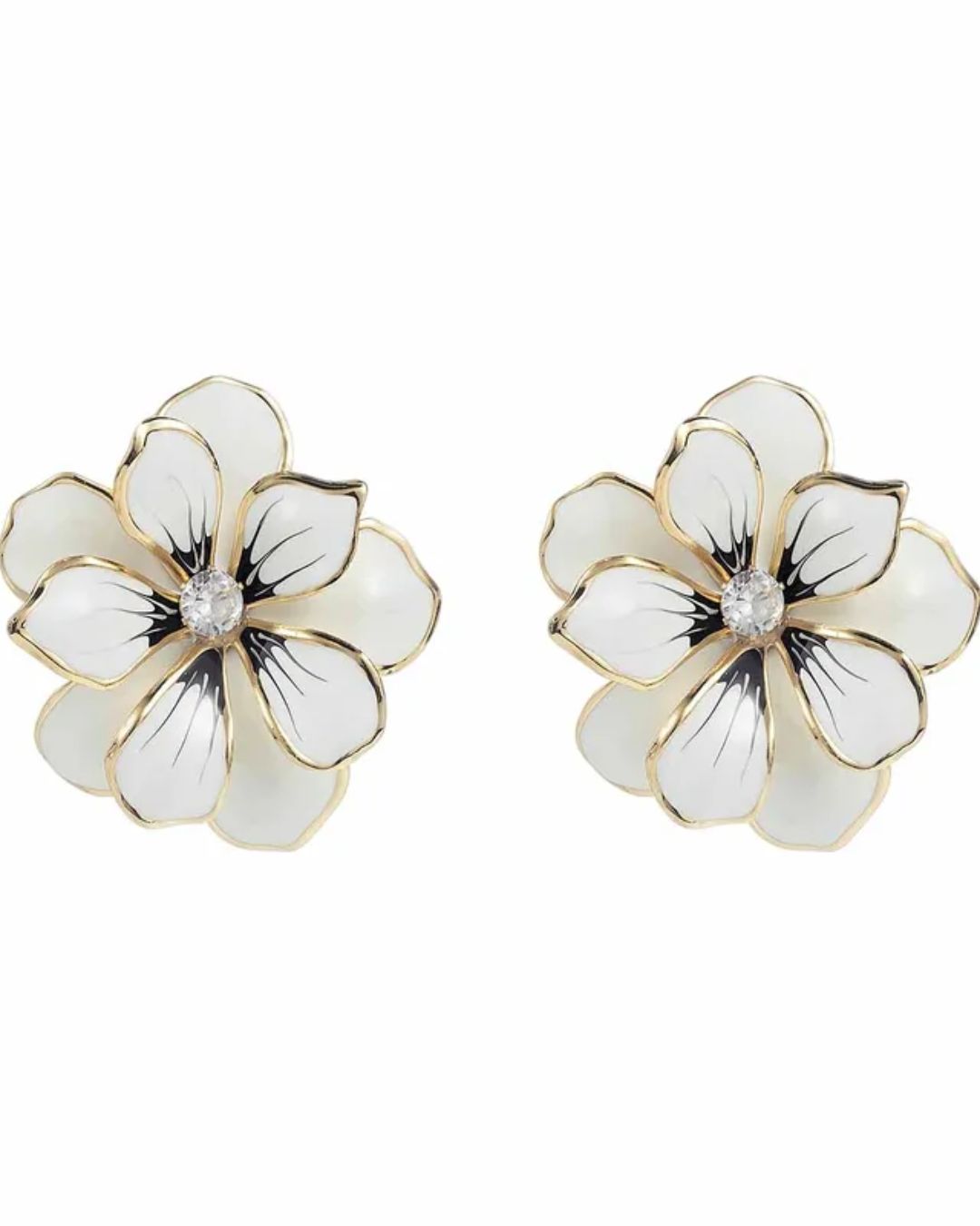 White Flower Enamel Stud Earrings
