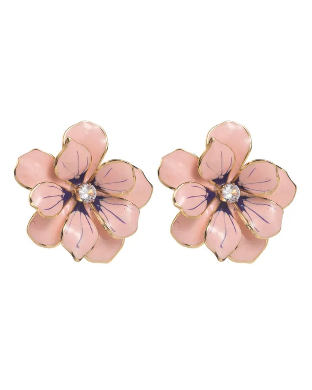 Pink Flower Enamel Stud Earrings