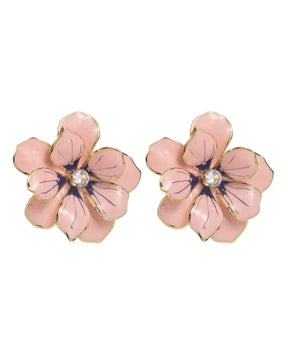 Pink Flower Enamel Stud Earrings