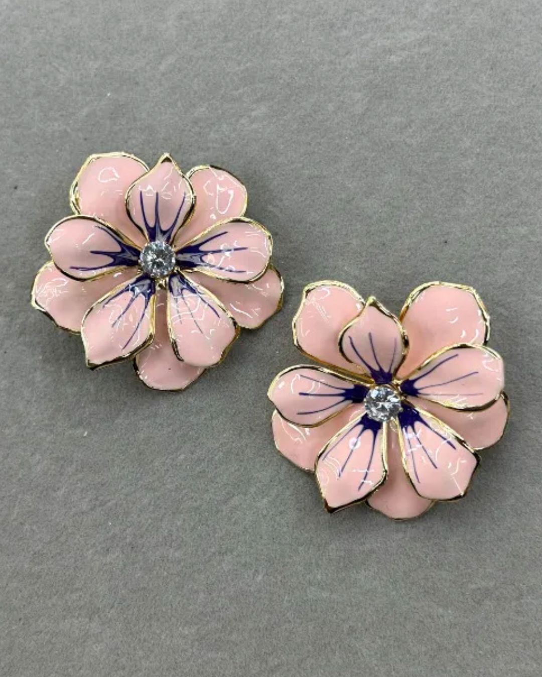 Pink Flower Enamel Stud Earrings