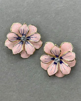 Pink Flower Enamel Stud Earrings