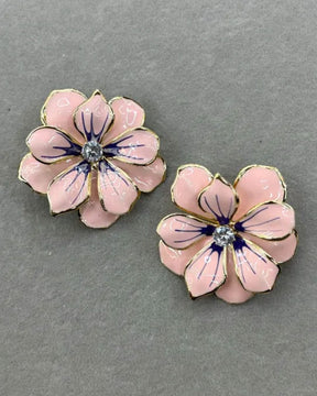 Pink Flower Enamel Stud Earrings