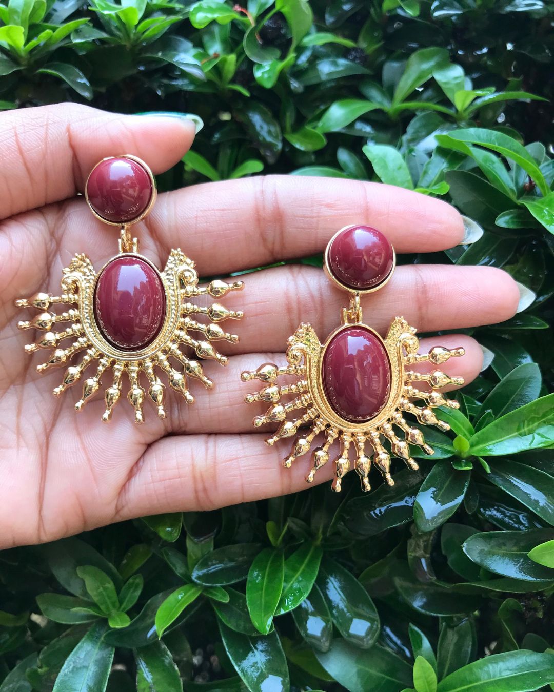 Maroon Vintage Designer Stud Earrings