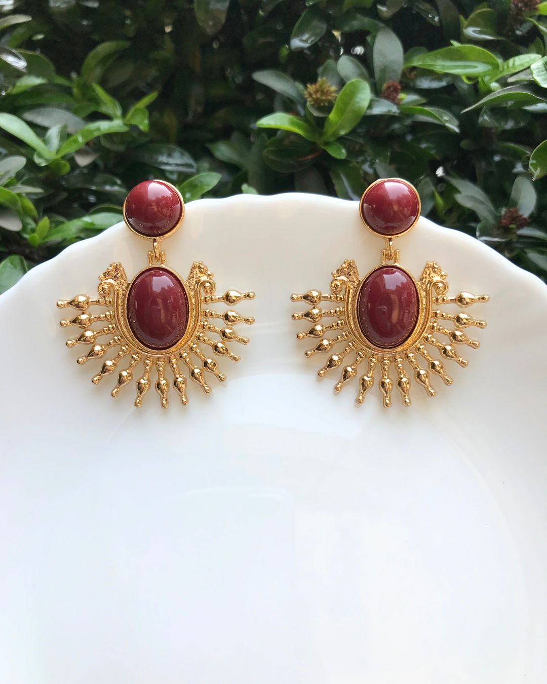 Maroon Vintage Designer Stud Earrings