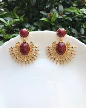 Maroon Vintage Designer Stud Earrings