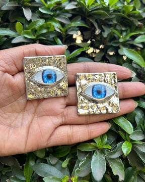 Silver Evil Eye Stud Earrings