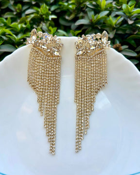 Golden Rhinestone Fringe Drop Earrings