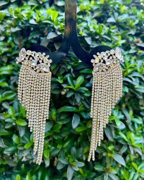 Golden Rhinestone Fringe Drop Earrings