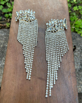 Golden Rhinestone Fringe Drop Earrings