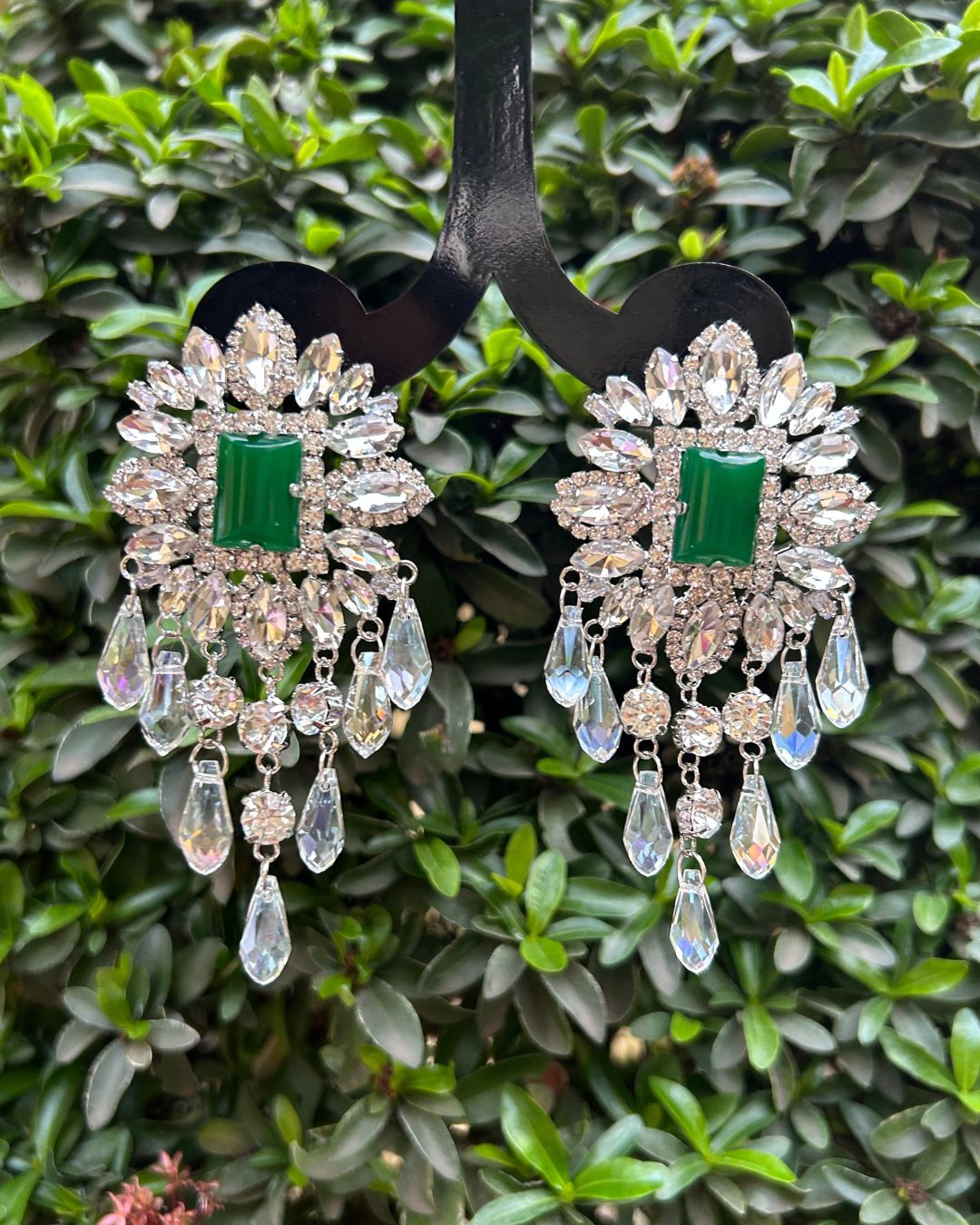 Flower Glass Bead Tassel Drop Earrings