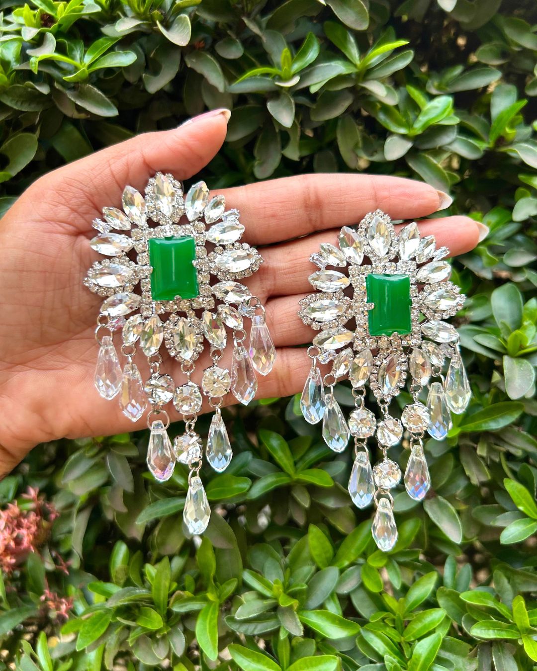 Flower Glass Bead Tassel Drop Earrings