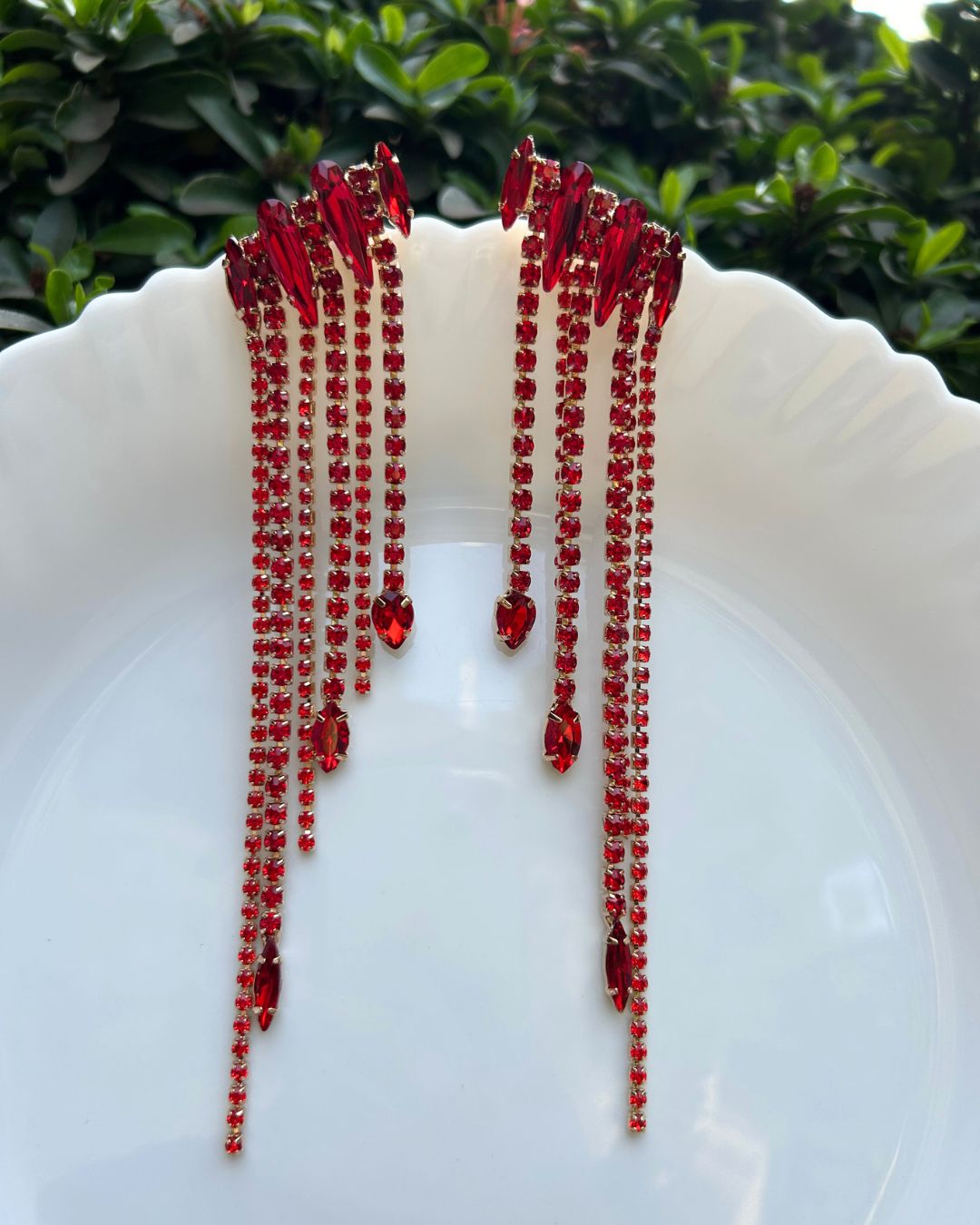 Red Crystal Rhinestone Drop Earrings