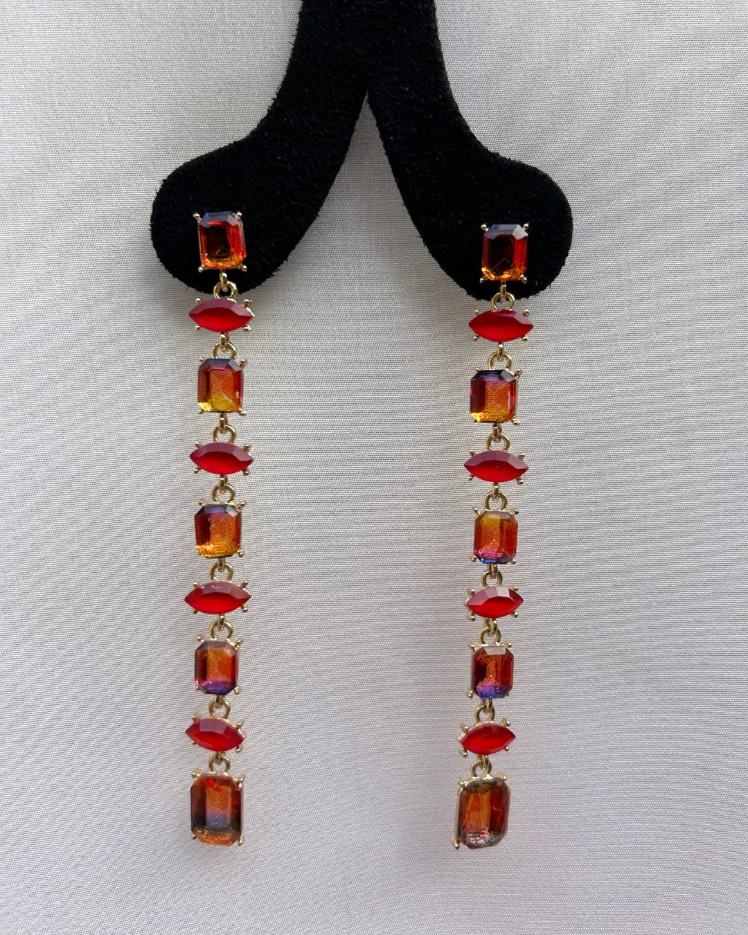 Vintage Brown Crystal Statement Drop Earrings