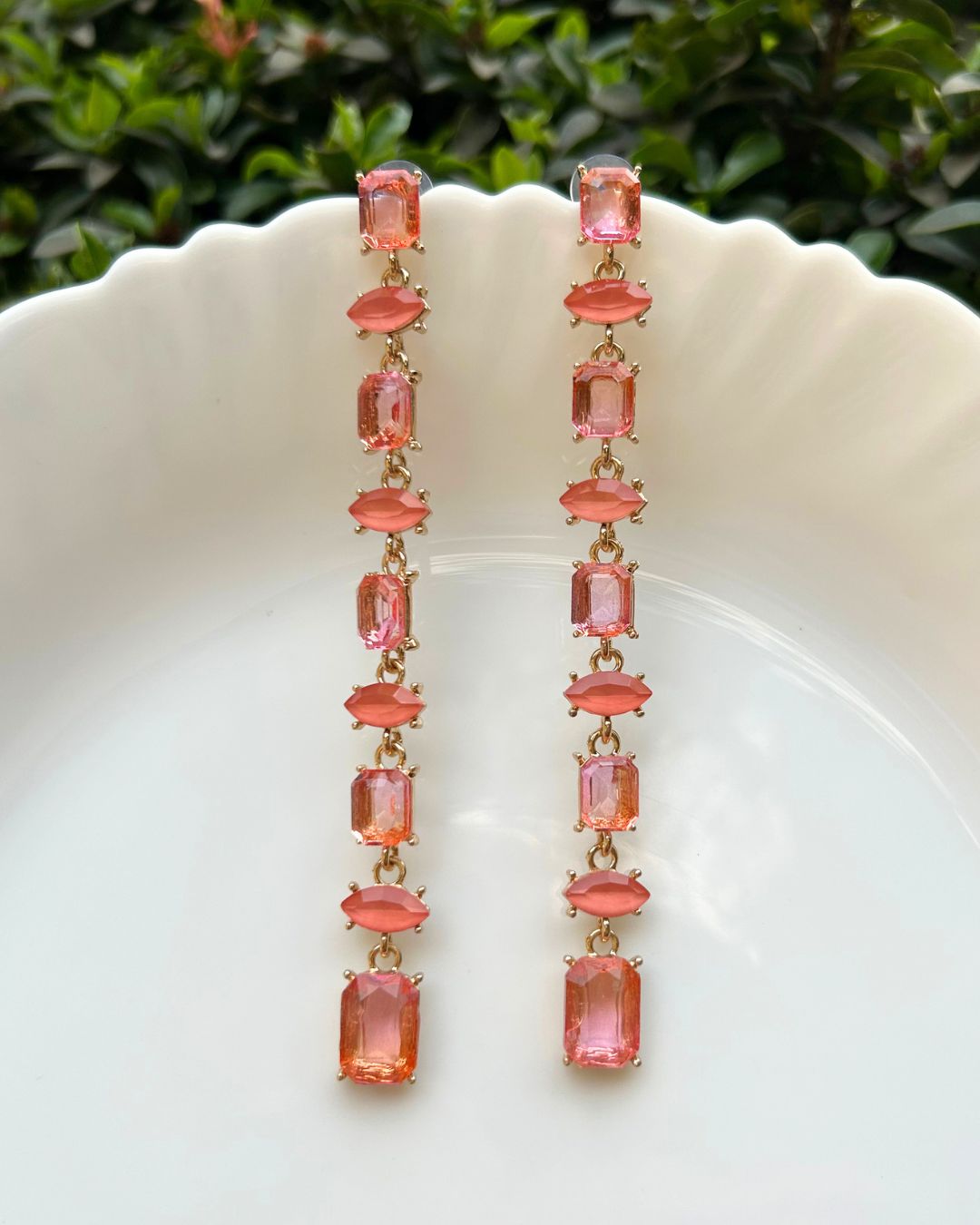 Vintage Pink Crystal Statement Drop Earrings