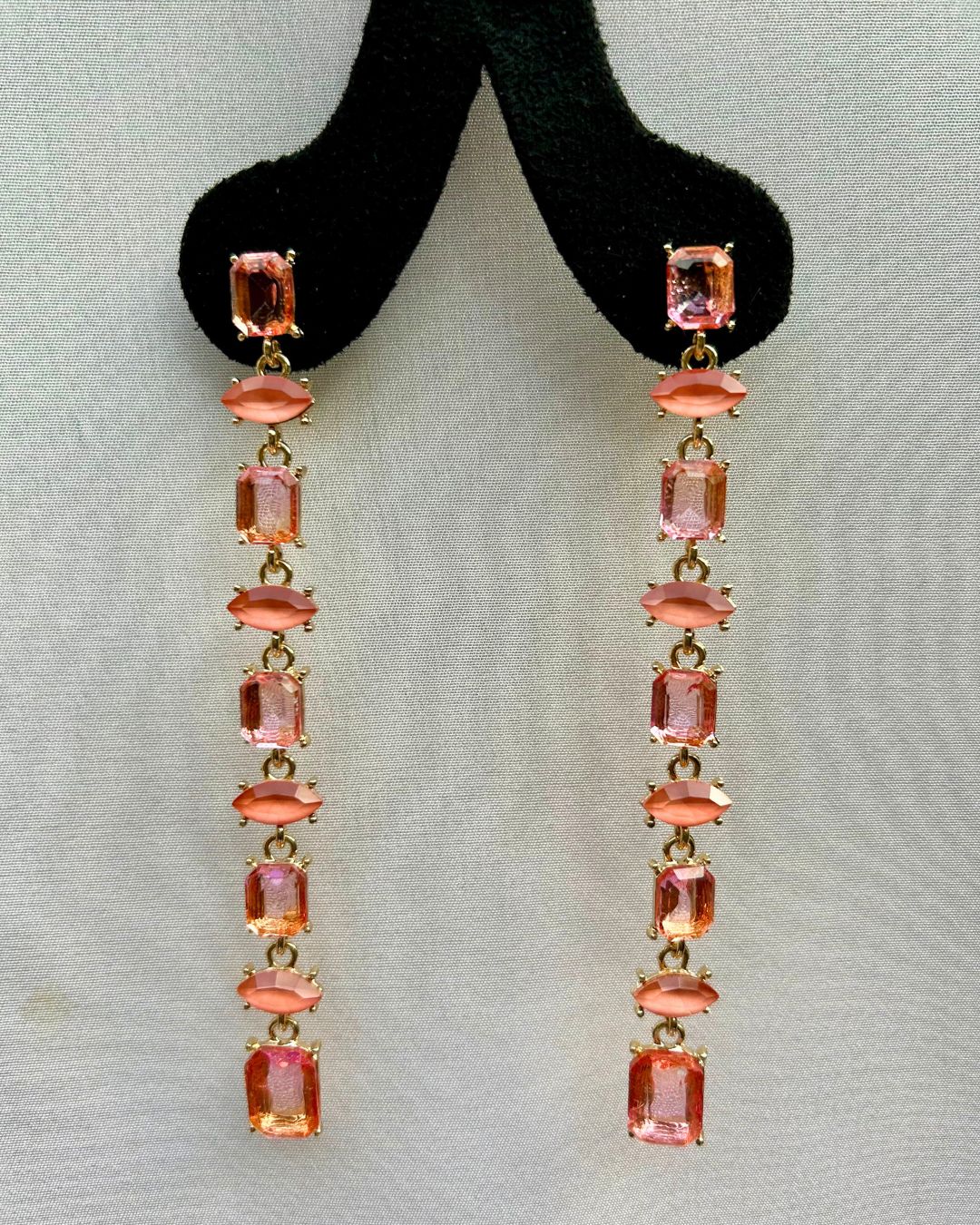 Vintage Pink Crystal Statement Drop Earrings