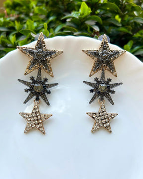 Crystal Rhodium Star Tassel Drop Earrings