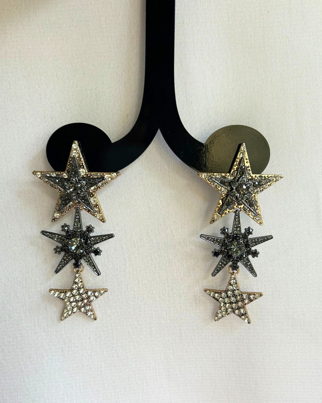 Crystal Rhodium Star Tassel Drop Earrings