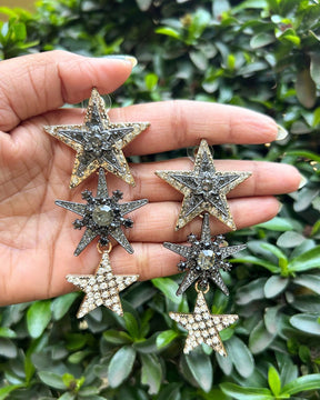 Crystal Rhodium Star Tassel Drop Earrings