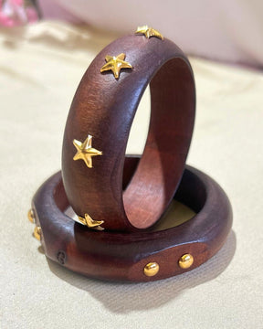 Brown Wooden Boho Geometric Bracelet (Pack of 2)