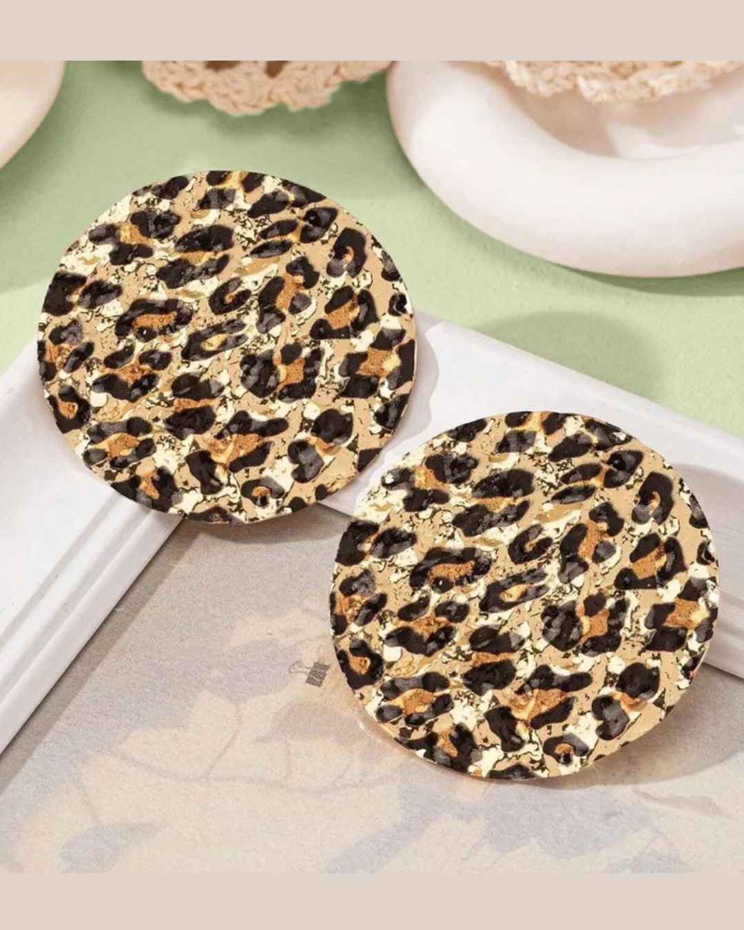 Animal Print Disc Stud Earrings