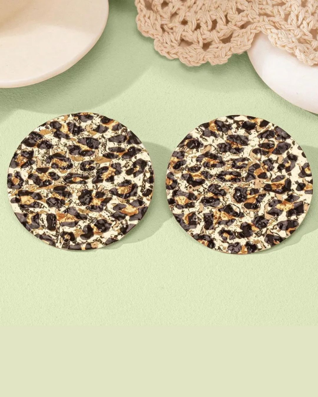 Animal Print Disc Stud Earrings
