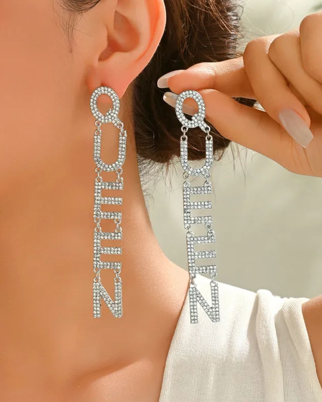 Silver Queen Rhinestone Drop Earrings