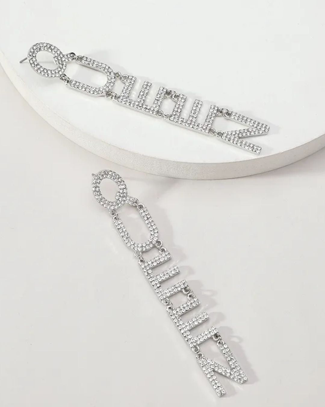 Silver Queen Rhinestone Drop Earrings