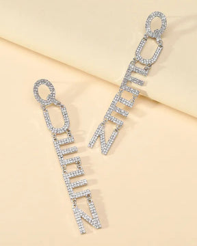 Silver Queen Rhinestone Drop Earrings