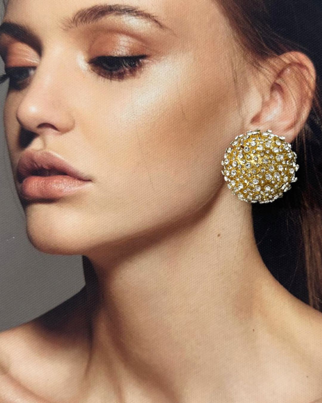 Golden Crystal Ball Stud Earrings
