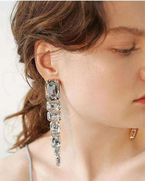 Silver Rhinestone Drop Earrings