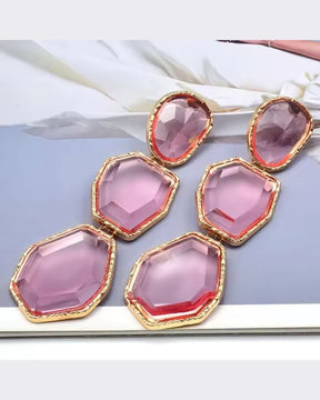 Maya Clear Crystal Peach Statement Earrings