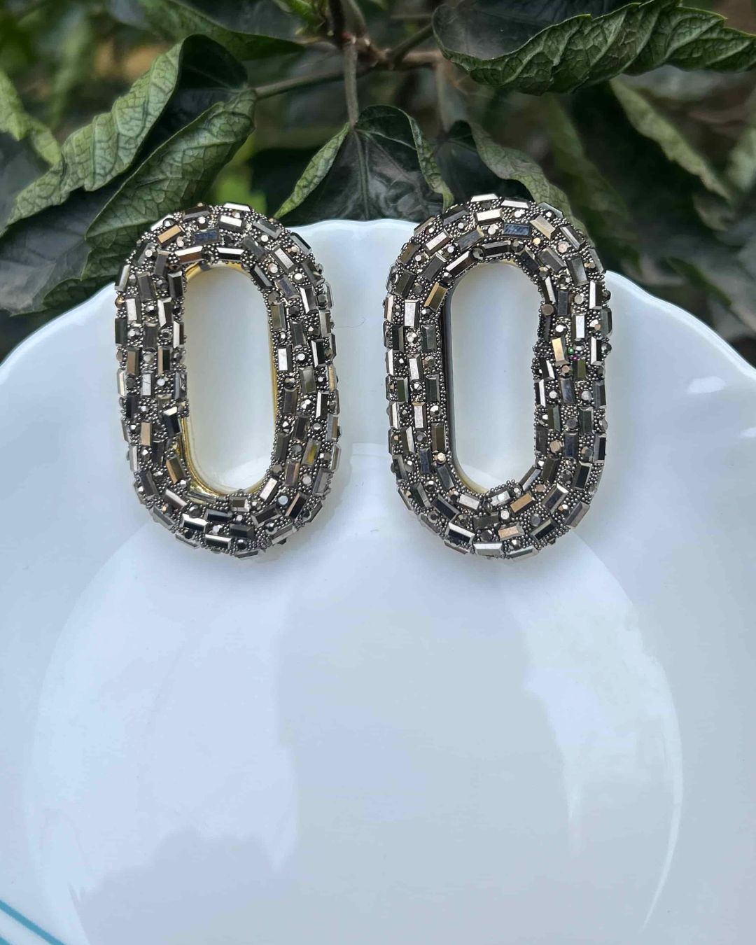 Bling Blogger Rhodium Oval Earrings