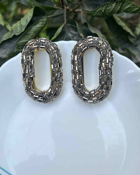 Bling Blogger Rhodium Oval Earrings