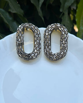 Bling Blogger Rhodium Oval Earrings