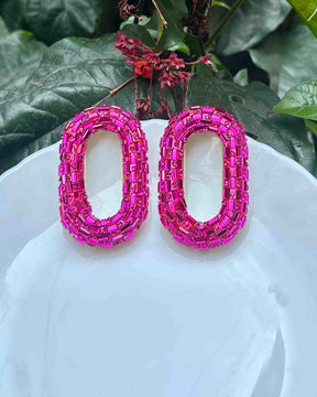 Bling Blogger Fuschia Pink Oval Earrings