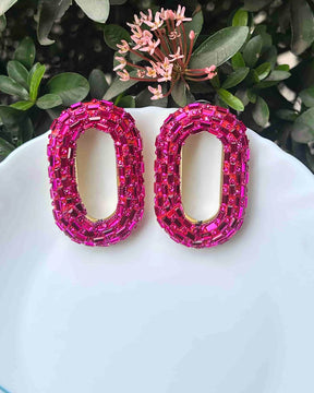 Bling Blogger Fuschia Pink Oval Earrings